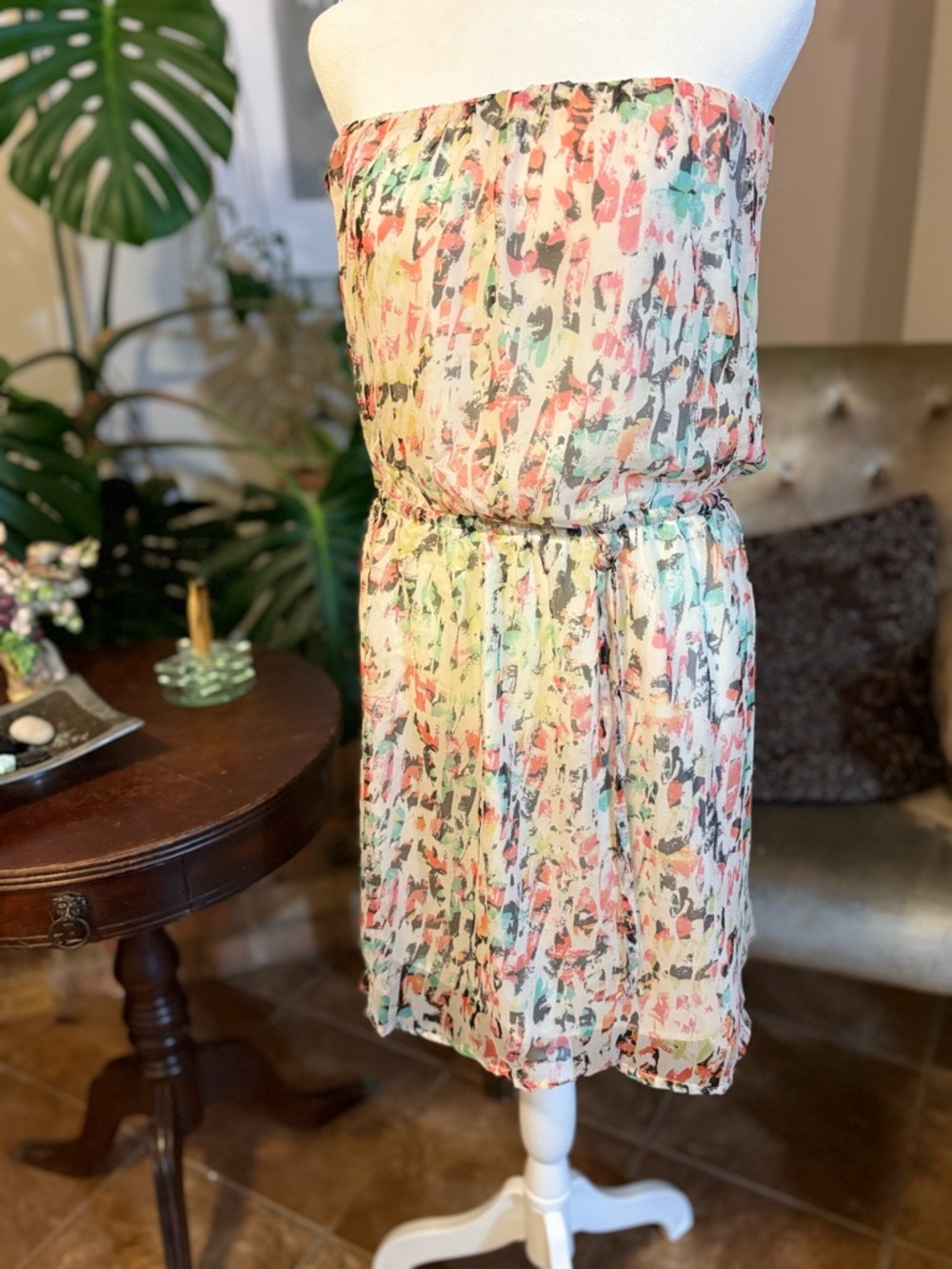 Gypsy 05 Floral Print White Dress with Coral and Black Accents